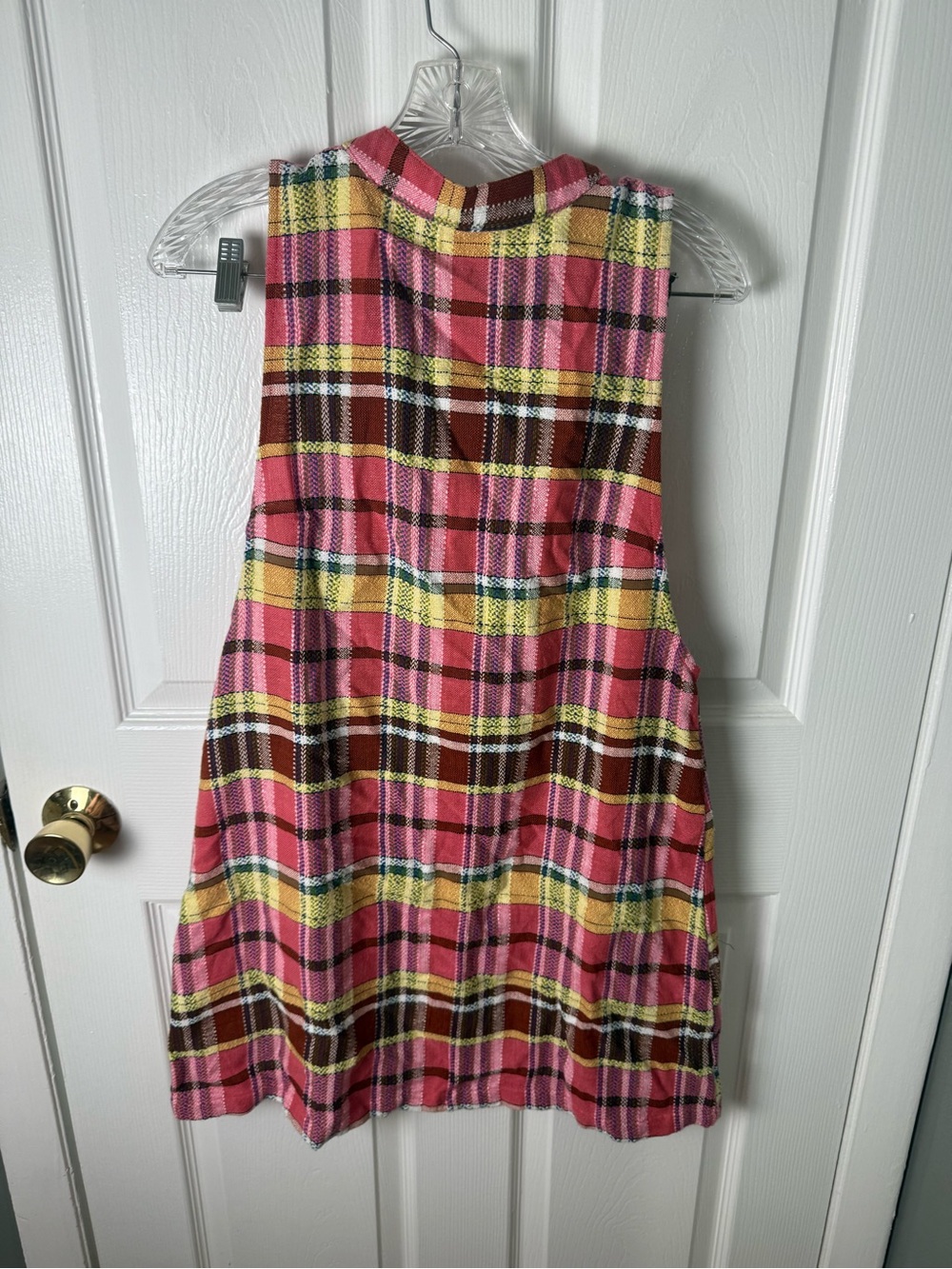 Free People Walk the Plank Plaid Mini Dress in Retro Pink L - Picture 2 of 9